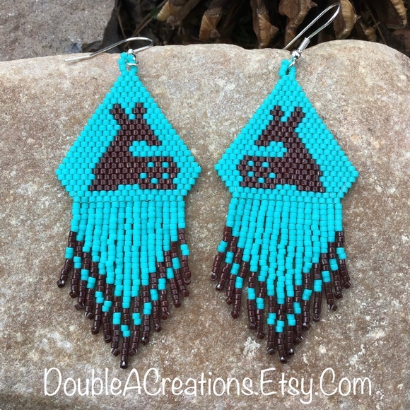 DoubleACreations Jewelry - Turquoise Fawn Beaded Earrings with Fringe